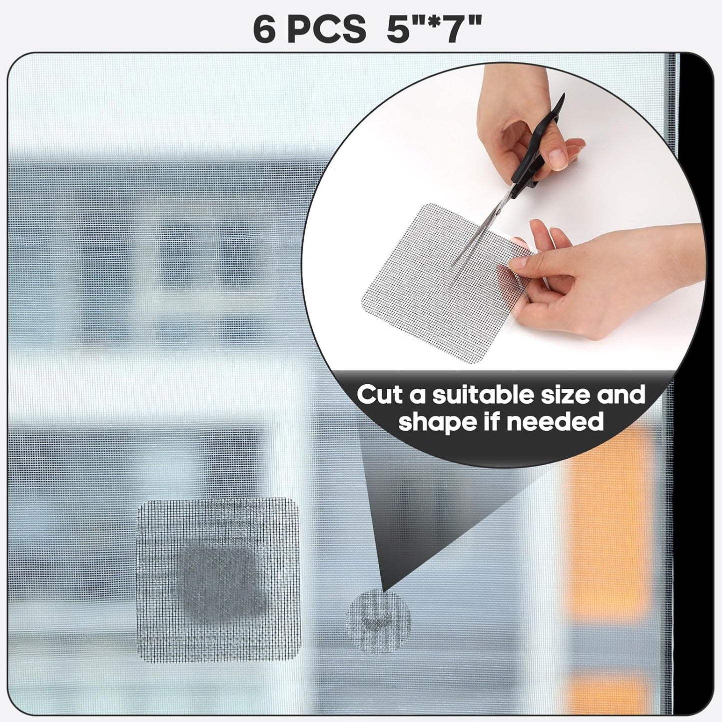 5" x 7" Black/Grey Screen Repair Kit, 6 PCS Window Screen Patch Repair Tape for Mesh Window Door, Strong Adhesive Fiberglass Mesh Pacth Tape