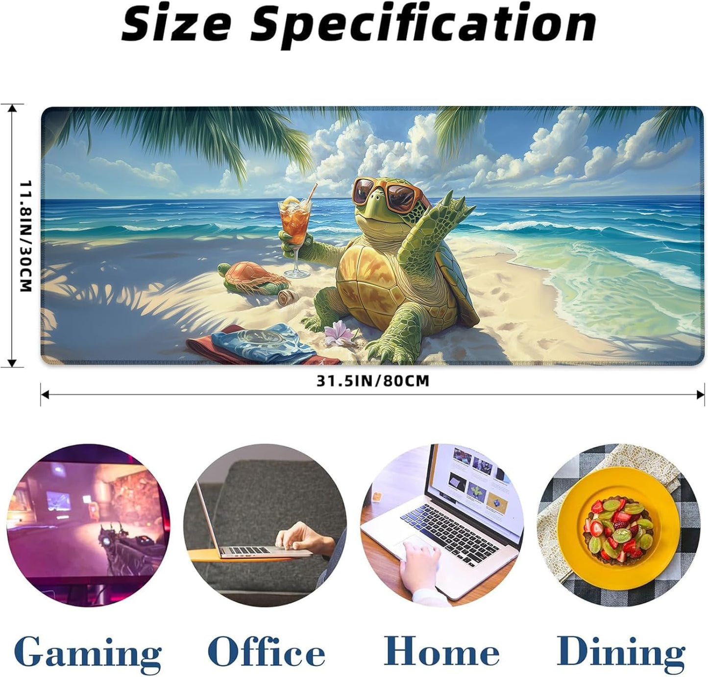 Turtle Gaming Mouse Pad Extended Desk Computer Keyboard Laptop Mouse Pads for Gaming Home Office Work, Large Long Desk Mat Mousepad with Non-Slip Rubber Base 31.5×11.8inch(17)