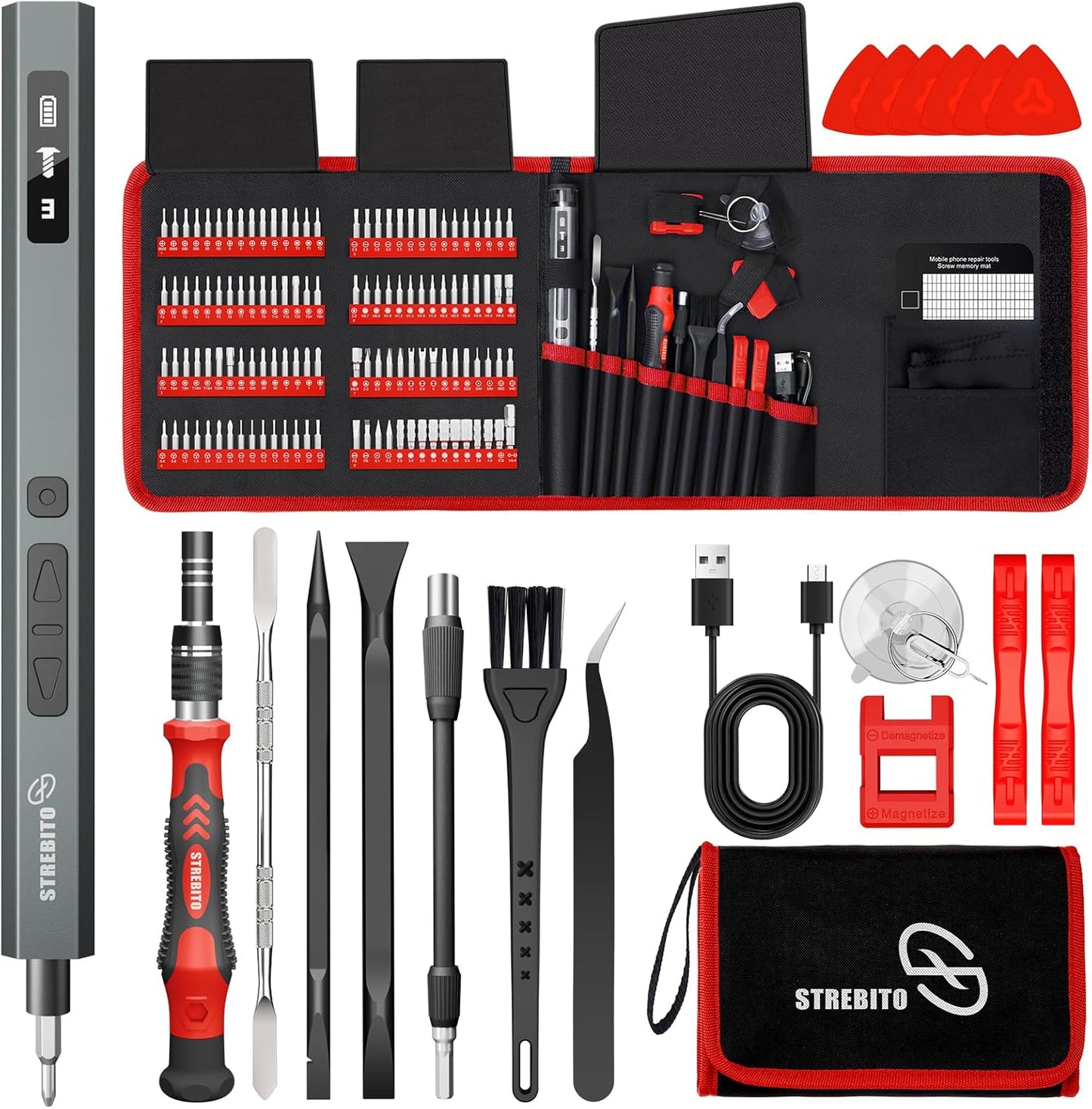 STREBITO 144-Piece Upgraded Electric Screwdriver, Max 0.7 N.m, 120 Magnetic Bits, 5-gear Torque Adjustment, Precision Screwdriver Set, Repair Tool Kit for Tech, Electronics and PC, Gifts for Men