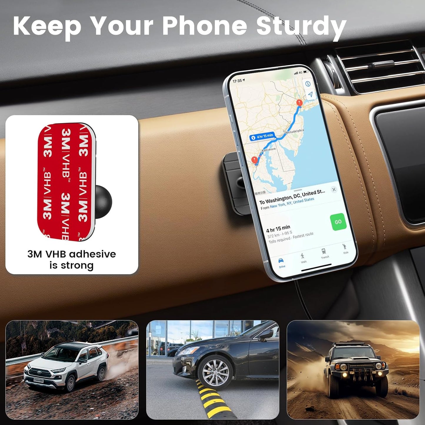 OHLPRO for MagSafe Car Mount Charger iPhone Wireless Car Charger, Stick on Dashboard Magnetic Phone Holder Mount for iPhone 16 Pro Plus Max 15 14 13 12 Series, 15W Fast Charging, Aluminum Shell