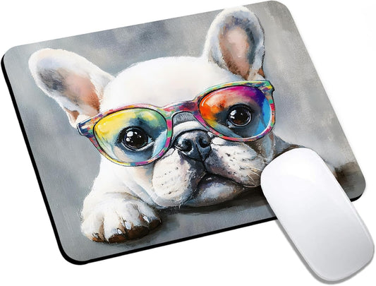 Mouse Pad, Cute Watercolor Bulldog Dog Mouse Pads for Desk, 9.5" x 7.9" Non-Slip Rubber Base Computer Mousepad with Women, Portable Square Design for Wireless Mouse and Pad Laptop Office & Travel