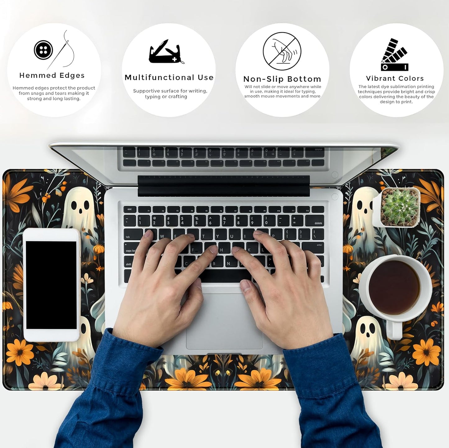 Retro Gothic Kawaii Desk Mat Cute Dark Academia Desk Pad Large Floral Mouse Pad XXL Gaming Mousepad, Laptop Computer Keyboard Mouse Mat, Deskmat Office Decor Accessories for Women, 31.5x15.75 in