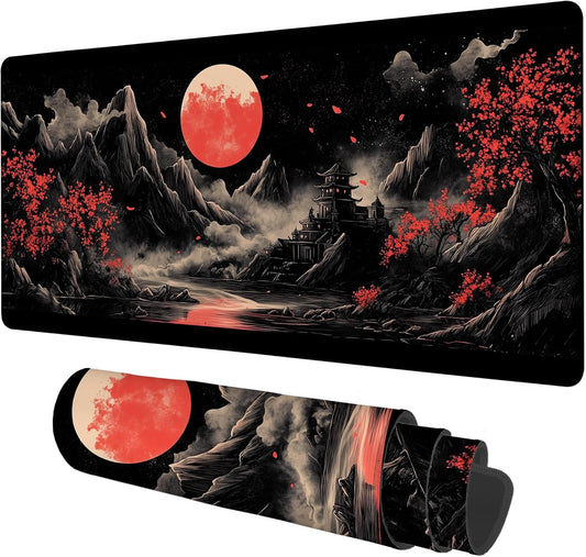 Chinese Style Painting Gaming Mouse Pad 3mm Thick Stitched Edge Waterproof Non-Slip Large Computer Keyboard Mouse Mat,Suitable for Office Entertainment Decorative Desk Pad 35.4 x 15.7 Inches