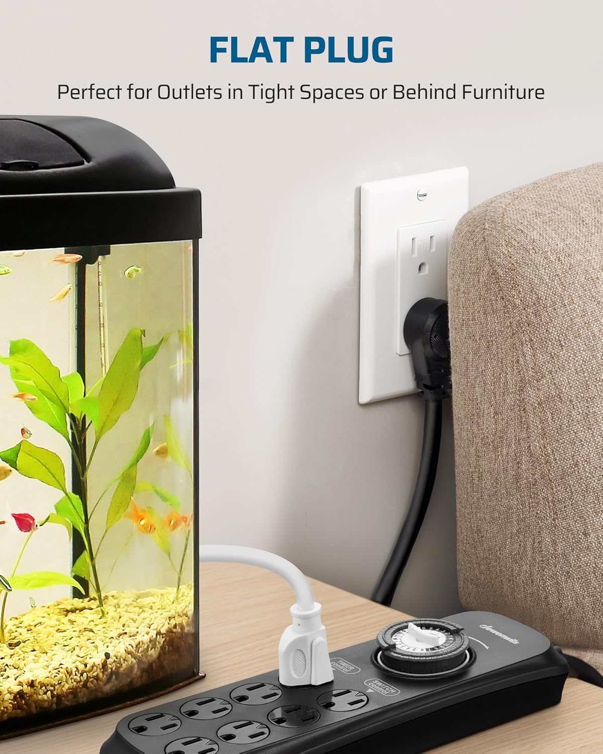 DEWENWILS Mechanical Timer Power Strip with 8 Outlets, 6FT Power Cord & Flat Plug, Overload Protection Mechanical Timer, Outlet Timer Indoor for Tanks, Aquarium, Grow Lights, Reptile Light, UL Listed