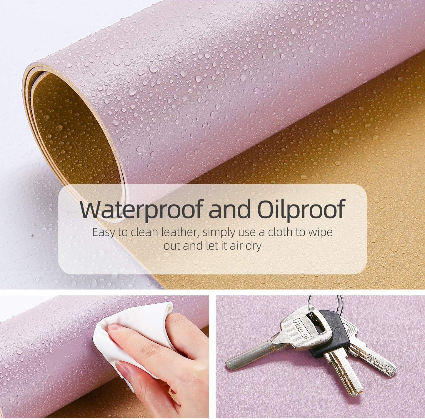 YSAGi Office Desk Pad, Desk Mat, 23.6" x 13.7" Waterproof PU Leather Desk Blotter, Dual-Sided Desk Writing Pad for Office and Home (23.6" x 13.7", Grayish Lavendar+Cinnamon Buff)