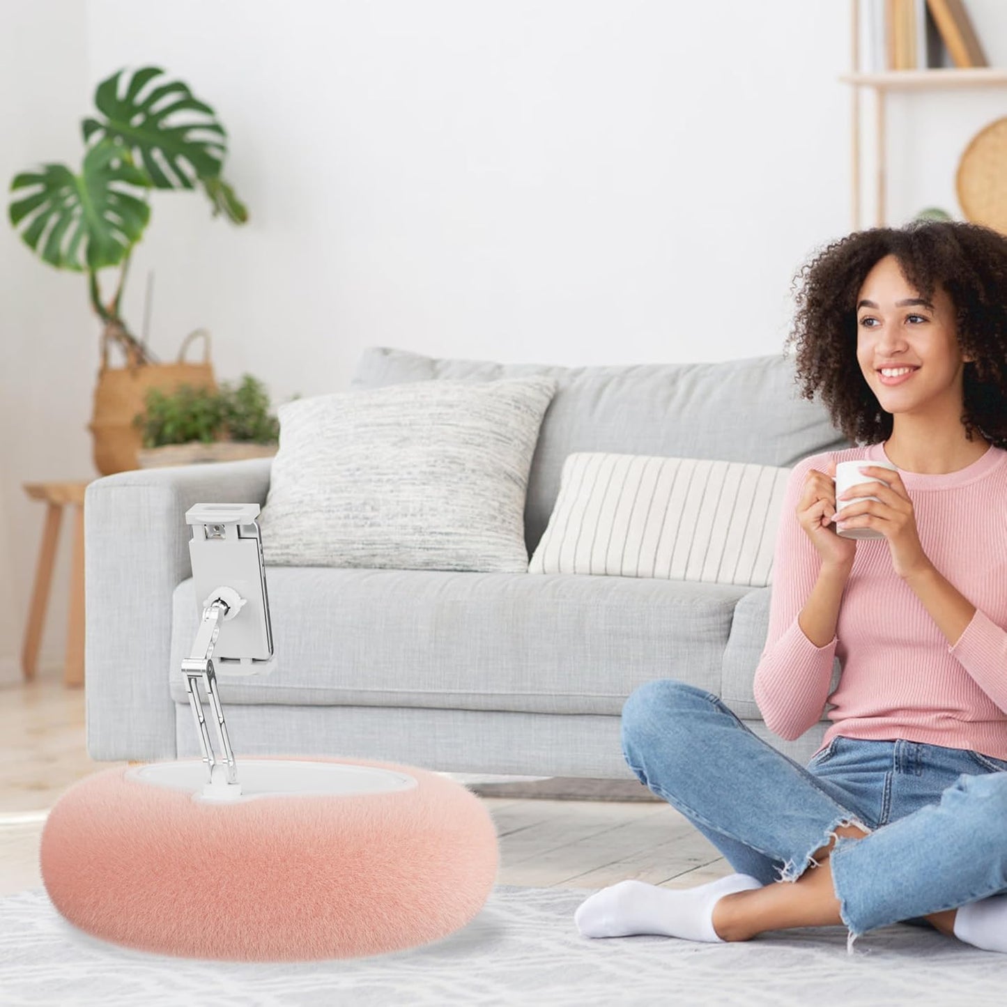 KABCON Pillow Tablet Stand for Kindle,360°Adjustable Aluminum Pole Phone Holder with Soft Plush Fabric for 4.7"-13" Phones/Tablets,iPad Pro Mini Air 12.9,iPhone Pro Max,Samsung Galaxy,LG,Kindle-Pink