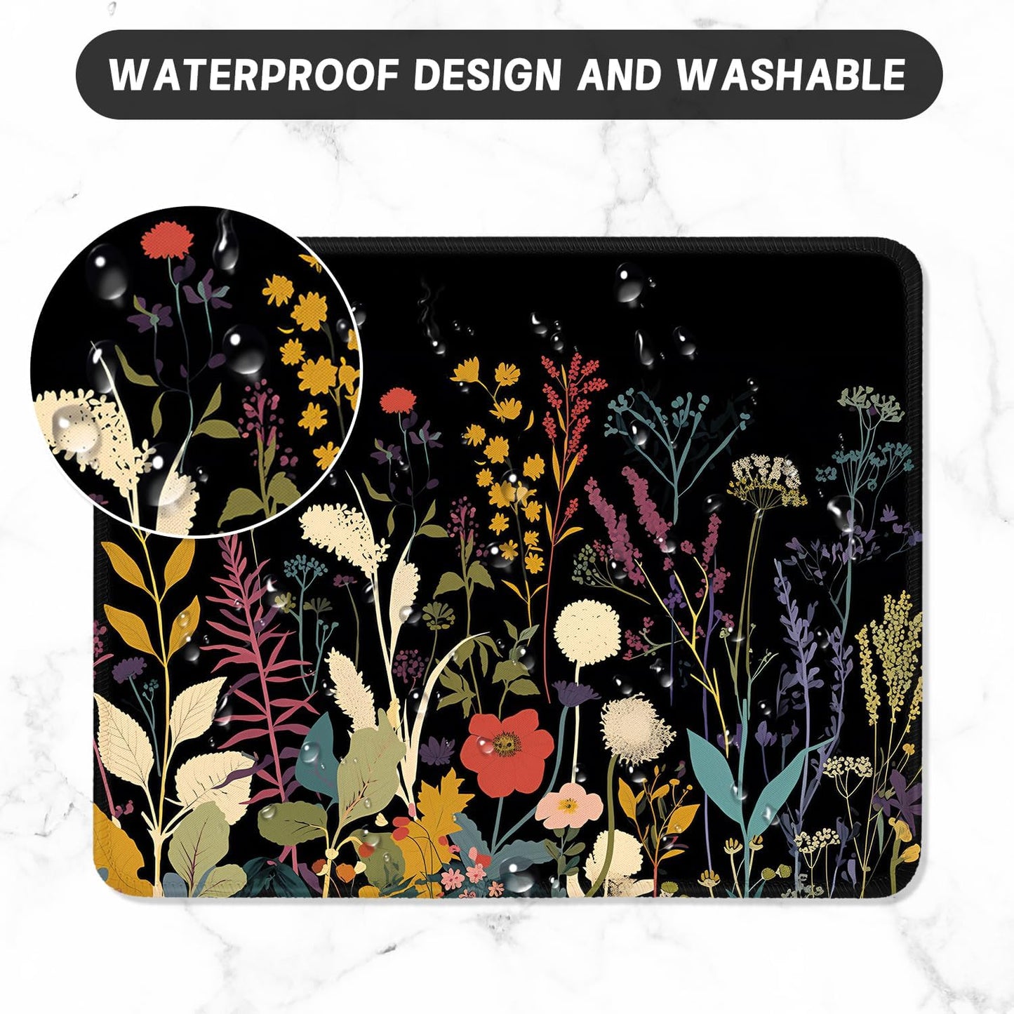 ITNRSIIET Mouse Pad with Stitched Edge Premium Textured Smooth Precise Operation Waterproof Washable Non-Slip Rubber Base Desktop Protection Mat, 10.2×8.3×0.12 inches, Pretty Flowers Plants