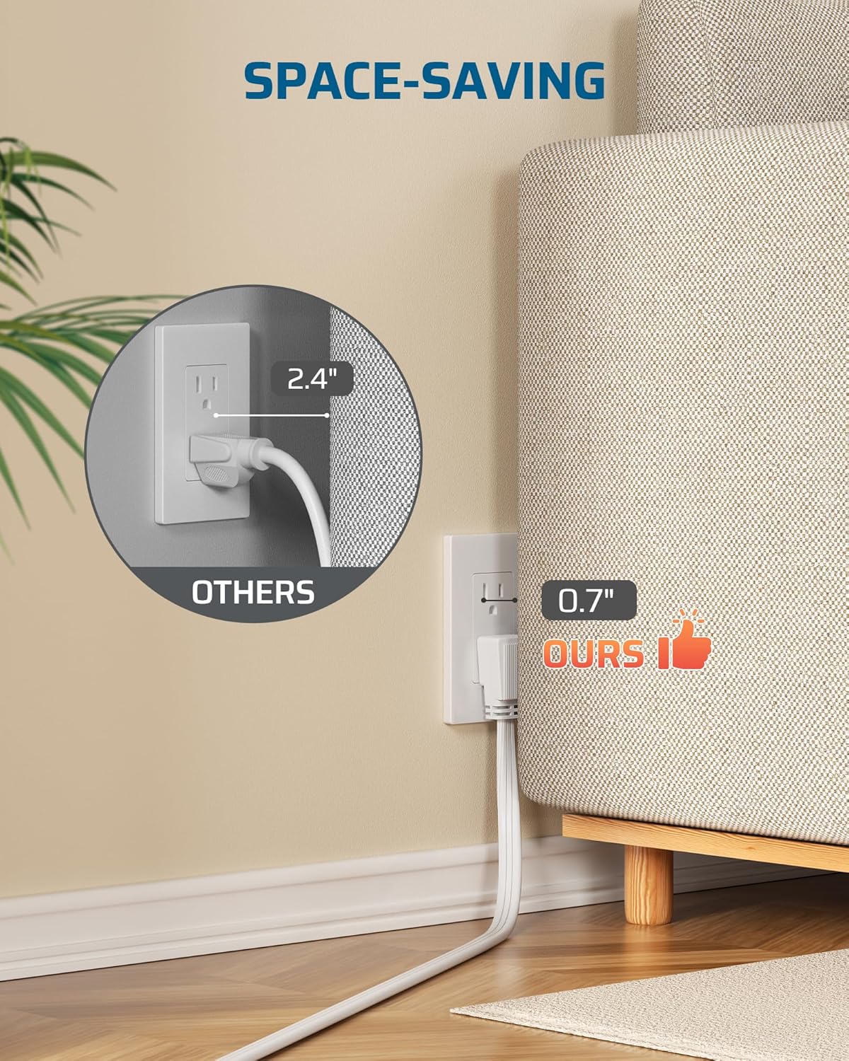 DEWENWILS Heavy Duty 6FT Extension Cord with 3-Prong Flat Plug, 15A/1875W 14/3 SPT-3 Flat Wire, Space Saving for Home Office Appliances & Electronics, ETL Listed, 2 Pack, White