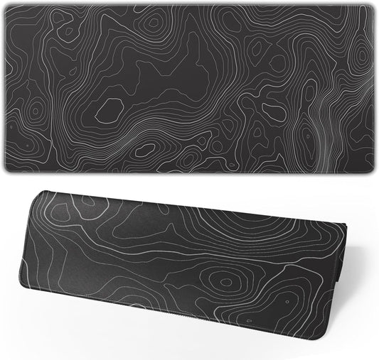 Topographic Contour Extended Big Mouse Pad Large,Gaming Mouse Pad Desk Pad,31.5×11.8 Inch Long Computer Keyboard Mouse Mat Mousepad with 3mm Non-Slip Base and Stitched Edge for Gaming and Office