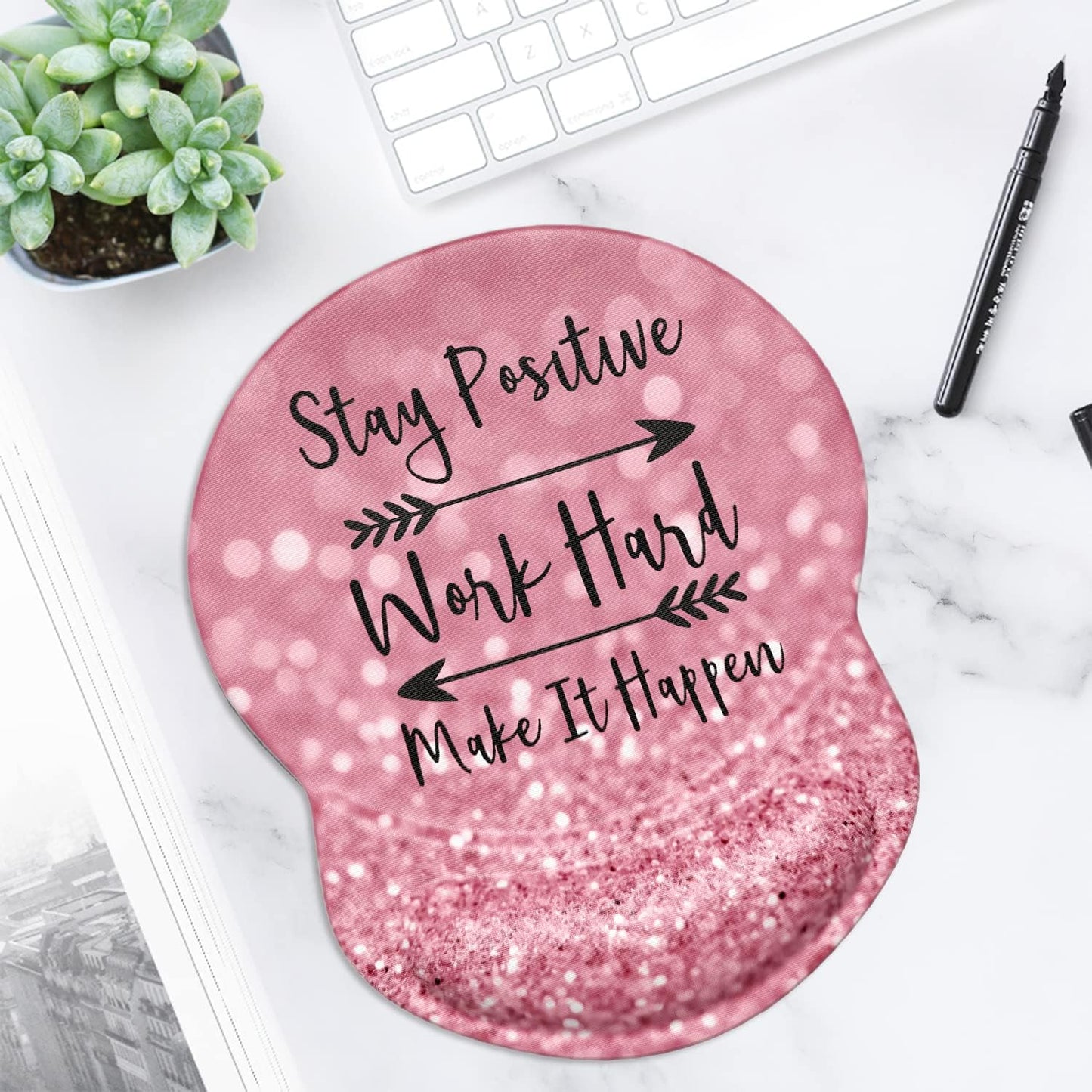 ITNRSIIET Ergonomic Mouse Pad with Gel Wrist Support Small Wrist Rest Smooth Surface Non-Slip PU Base Comfortable Office Supplies Pain Relief, 8.7 x 7.2 inches, Pretty Inspirational Quotes