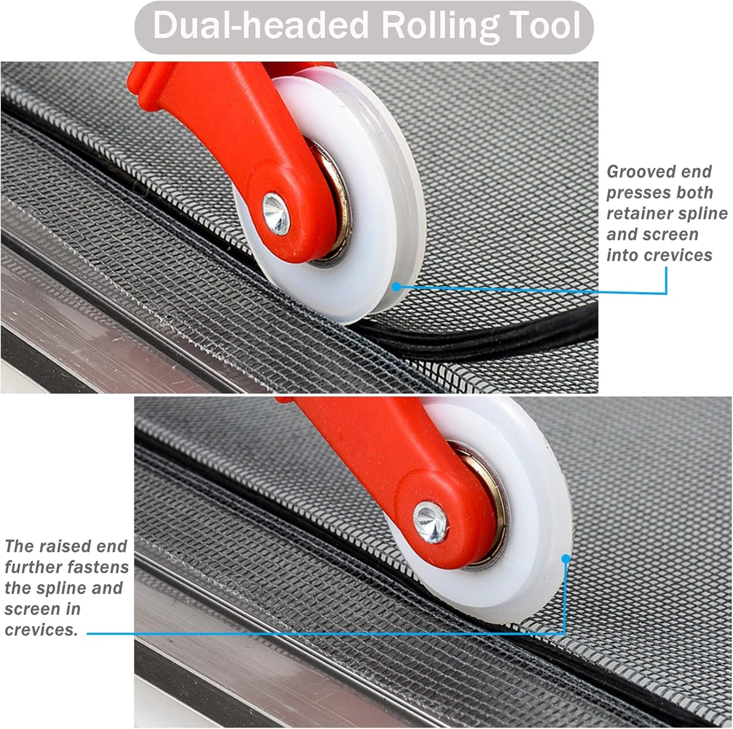 Window Screen Replacement Kit, 48'' x 99'' Fiberglass Screen Mesh with Rolling Tool and Screen Retainer Spline, DIY Adjustable Screen Door Mesh for Window, Door and Patio, Black