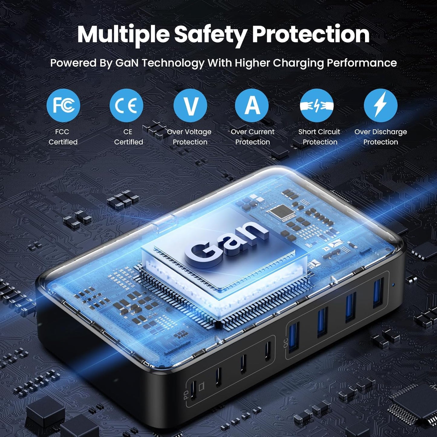 USB C Charger 200W USB C Charger Block,Upgraded GaN III 8-Port Fast Charging Station Hub,PD 65W Laptop Charging Adapter Compatible with MacBook Pro/Air,DELL,Steam Deck,iPhone 16/15/14,Galaxy S23/22