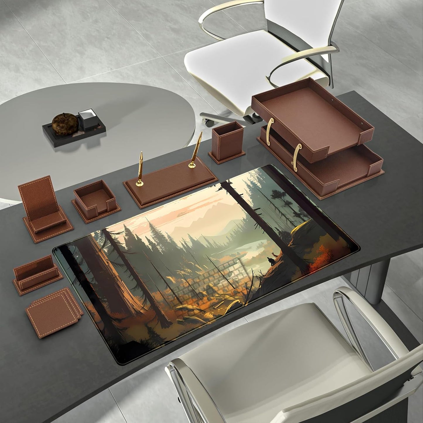 Desk Mat Gaming Desk Pad Valleys, Forest Mouse Pad XXL Extended Large Mouse and Keyboard Mat, Computer Desktop Mat with Non-Slip Base & Stitched Edges, Aesthetic Nature Desk Decor 31.5" x 15.7"