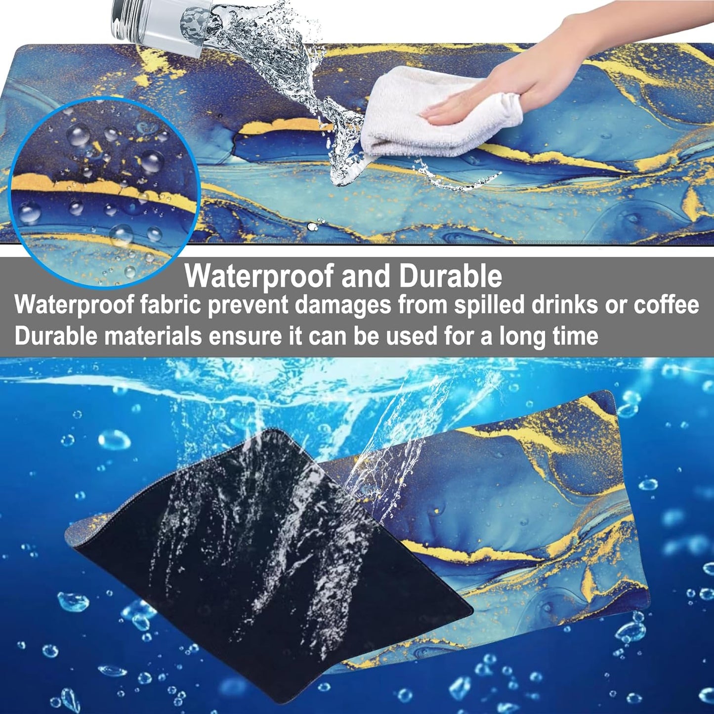 Mouse Pad, Large Alcohol Ink Art Desk Mat, Extended Non-Slip Gaming Keyboard Mousepad Desk Pad, Thick Stitched Edges Waterproof Mouse Mat 31.5"x15.7" (Abstract Fluid Art Painting)