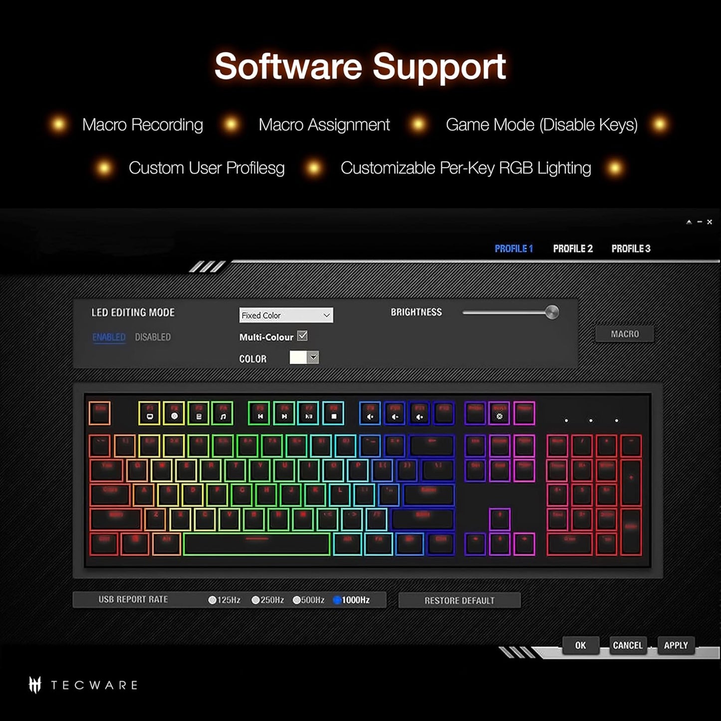 TECWARE Phantom+ Elite 87 Key RGB Mechanical Gaming Keyboard, LED Backlit, Universal Hot-Swap, Wired and Wireless, 3 Mode Connectivity, Thocky Sounding, White Elite Wraith Brown