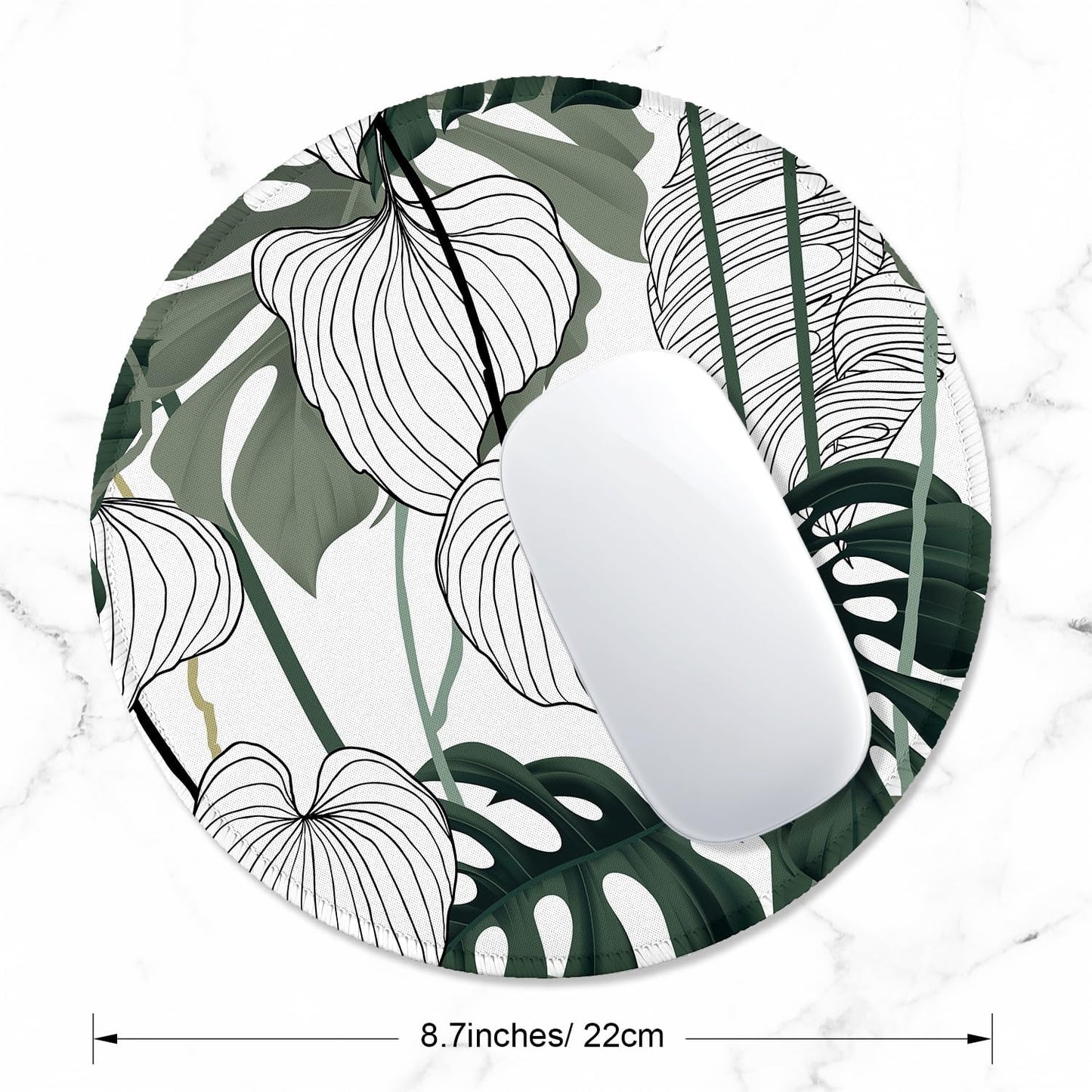 ITNRSIIET Round Mouse Pad with Stitched Edge Premium-Textured Waterproof Non-Slip Rubber Base Desktop Protection Mat Diameter 8.7 inches, Tropical Plant