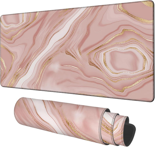 Liquid Marble Gaming Mouse Pad 3mm Thick Stitched Edge Waterproof Non-Slip Large Computer Keyboard Mouse Mat,Suitable for Office Entertainment Decorative Desk Pad 35.4 x 15.7 Inches