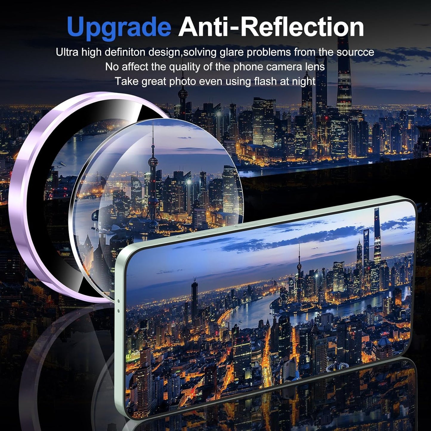 for Samsung Galaxy S25 Camera Lens Protector, Individual Metal Ring Tempered Glass Lens Cover, [Strong Adsorption] Scratch Resistant Ultra-Thin HD Clear Lens Cover, 1 Set-Purple Ring