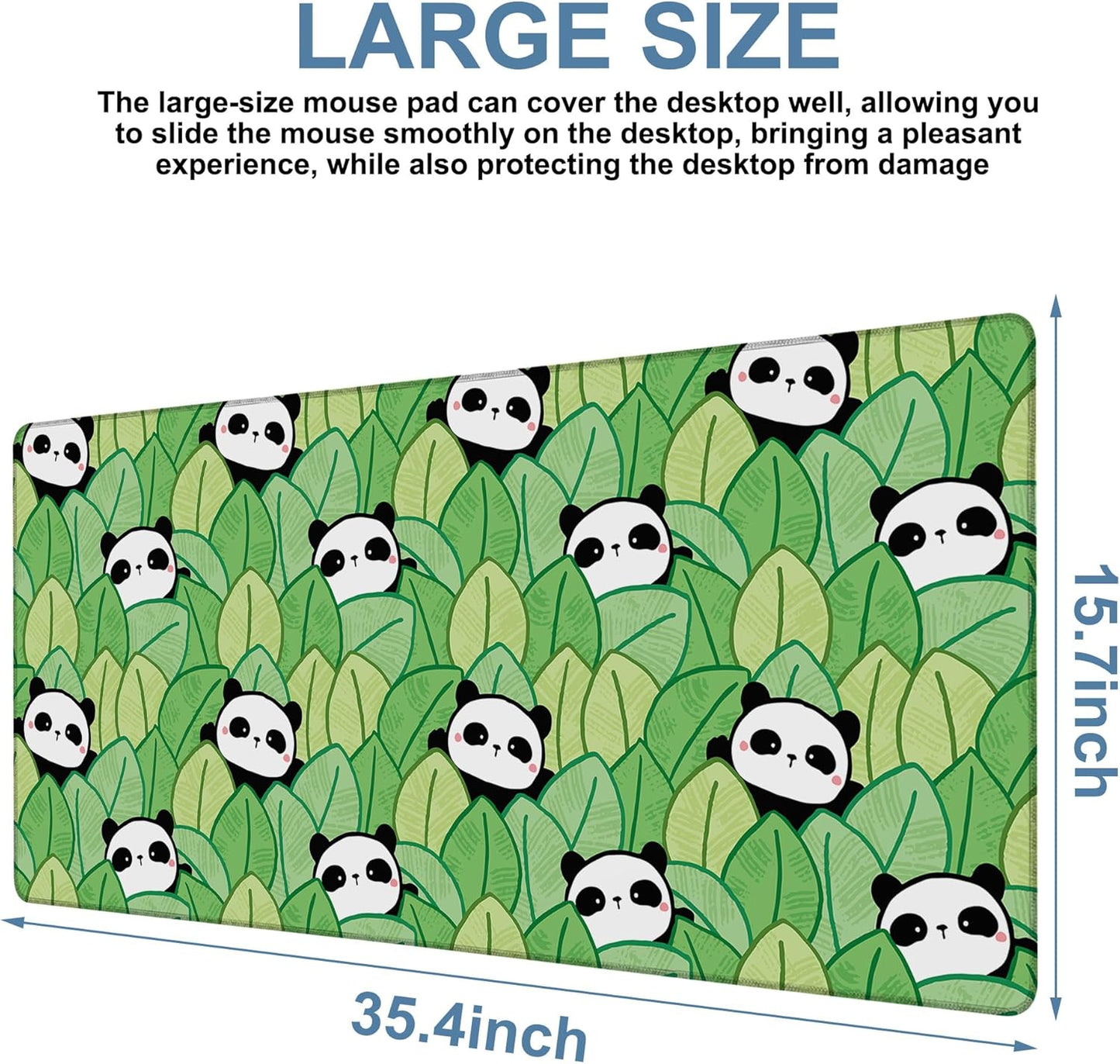 Panda and Leaves Gaming Mouse Pad 3mm Thick Stitched Edge Waterproof Non-Slip Large Computer Keyboard Mouse Mat,Suitable for Office Entertainment Decorative Desk Pad 35.4 x 15.7 Inches