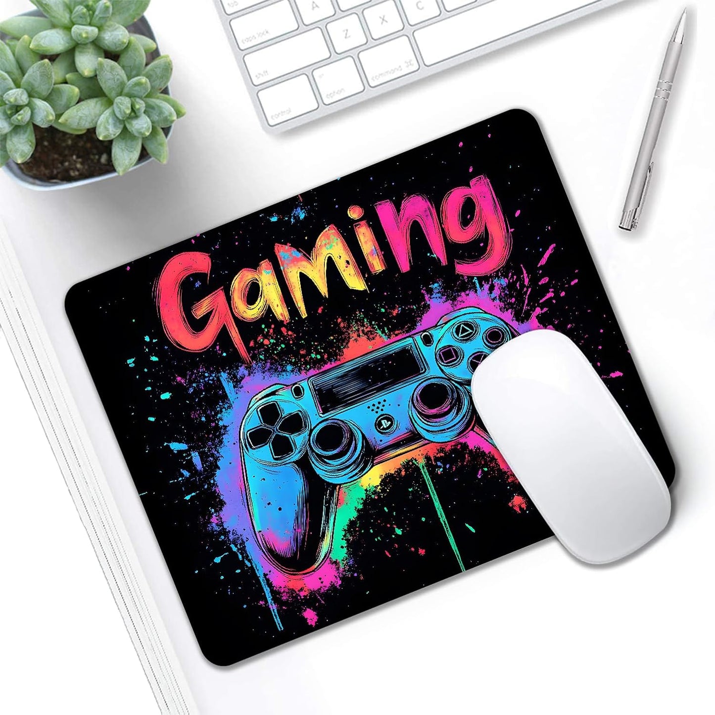 Mouse Pad, Cute Gaming Controller Mouse Pads for Desk, 9.5" x 7.9" Non-Slip Rubber Base Computer Mousepad with Women, Portable Square Design for Wireless Mouse and Pad Laptop Office & Travel
