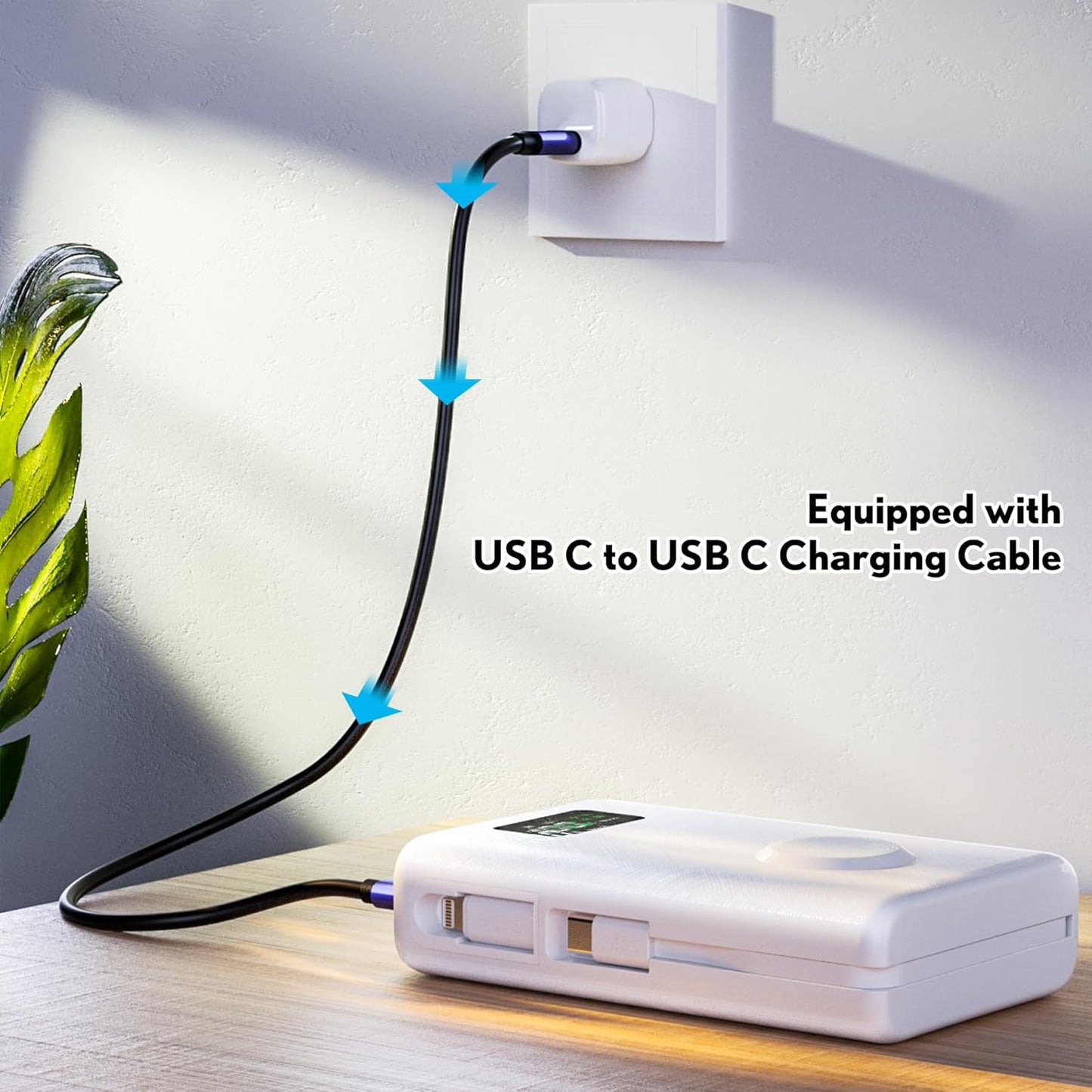 pzoz 20000mAh Portable Power Bank Powerbank Battery Pack with Apple Watch Magnetic Wireless Charger,USB Type C PD Fast Charging Cable Travel High Capacity Compatible iWatch iPhone 16 15 Phone (White)