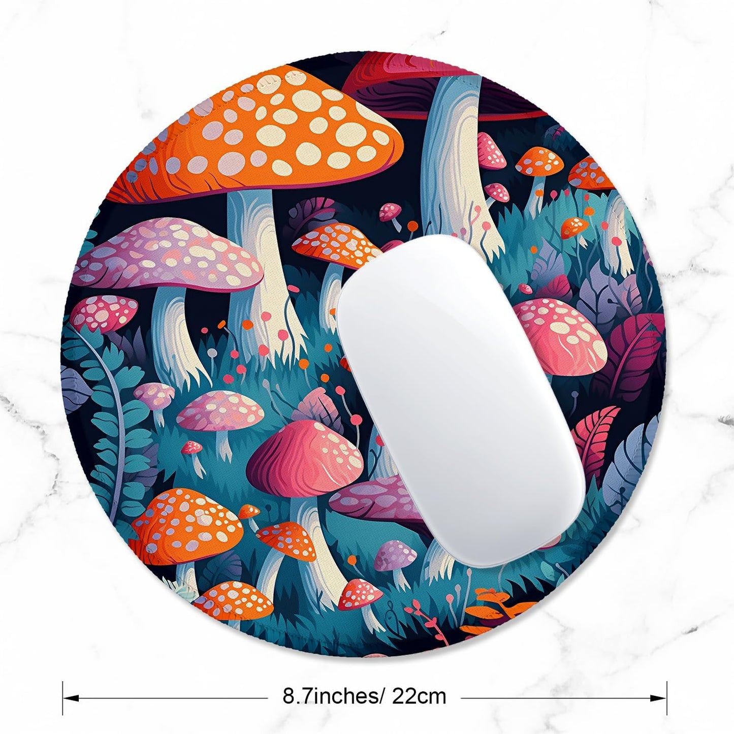 ITNRSIIET Round Mouse Pad with Stitched Edge Premium-Textured Waterproof Non-Slip Rubber Base Desktop Protection Mat Diameter 8.7 inches, Pretty Mushroom