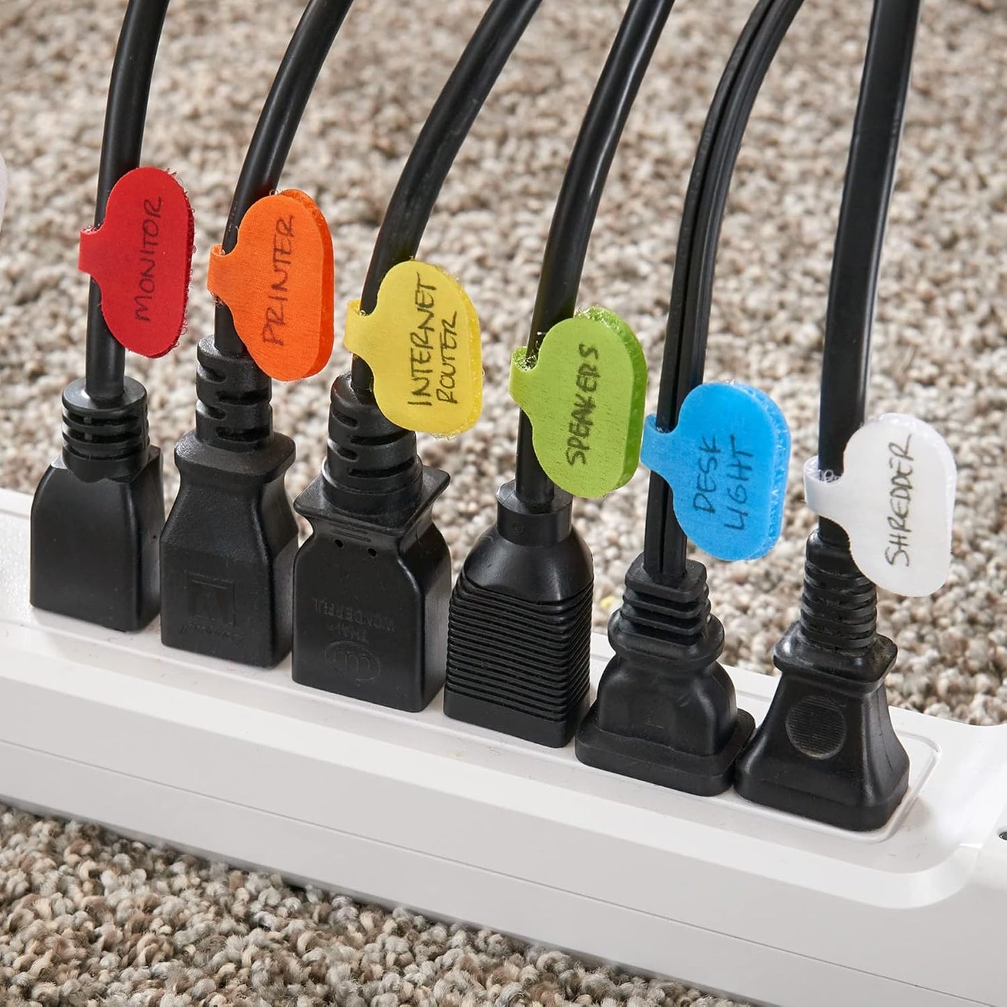 Wrap-It Storage - Cable Labels - Oval, Multi-Color (36 Pack) - Write-On Wire Tags for Cord Identification with Power Strips Behind Desks and TVs
