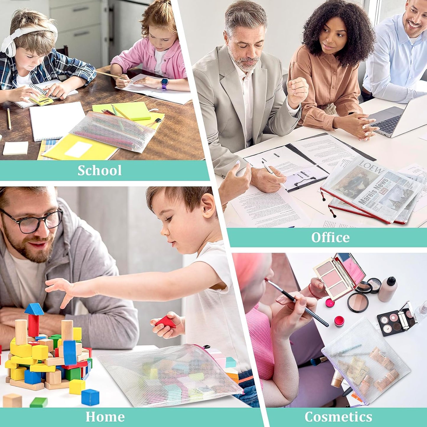 9pcs Mesh Zipper Pouch Bags, 9 Sizes Zipper Pouch, Mesh Bags With Zipper, Plastic Zipper Pouches, 9 Colors Zipper Pouches for Organizing, Board Game Storage, Travel, School Office organize