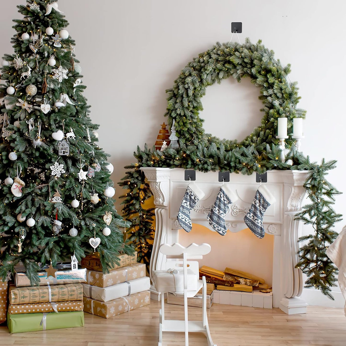 VIS'V Adhesive Hooks, Metal Shower Wall Stick on Hooks, Waterproof, 2 Extra Adhesive Strips, Black, 4 Pcs