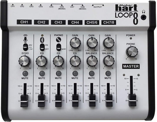 Maker hart Loop Mixer 8 3.5mm/6.3mm JACK/Bluetooth/Phono EQ Pre-amplify/microphone Compatibility/audio mixer