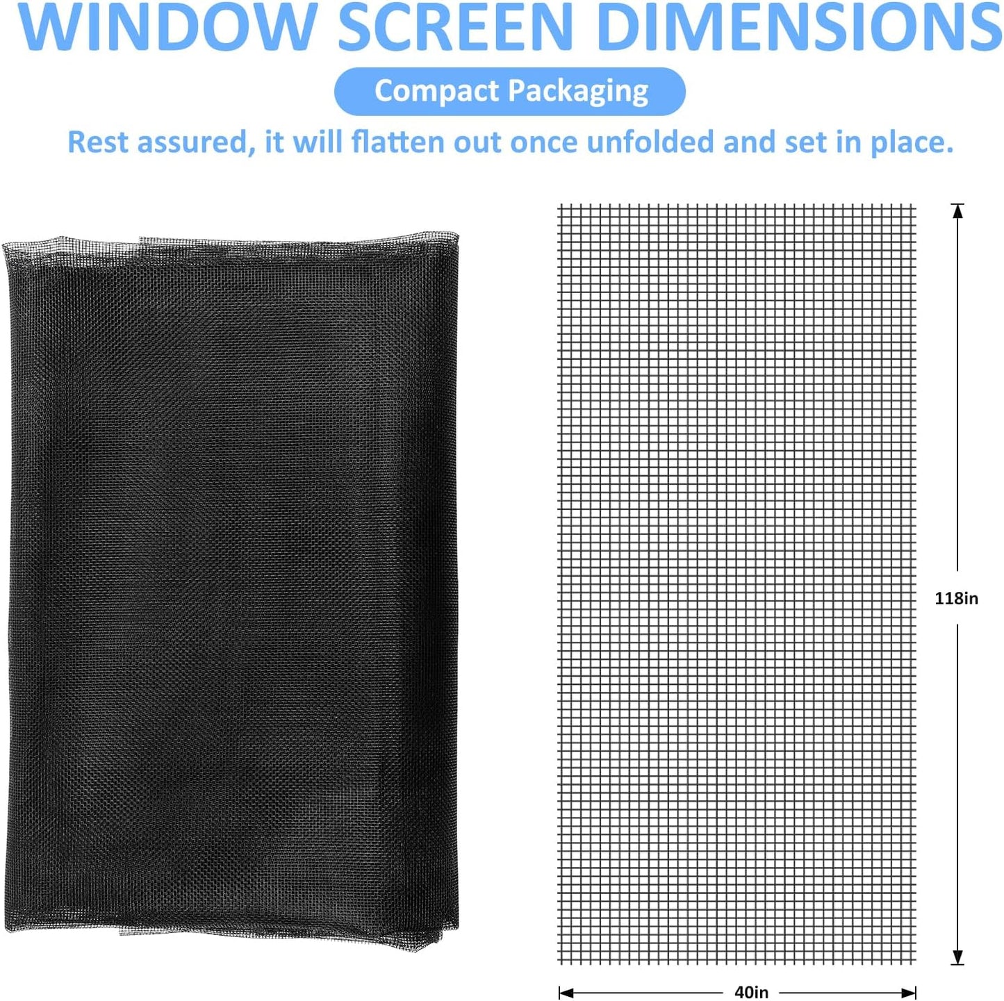 40"x118" Window Screen Mesh, Fiberglass Window Screen, Screen Door Mesh, Windows Screens and Screen Door Replacement, Patio Screen Mesh- Black