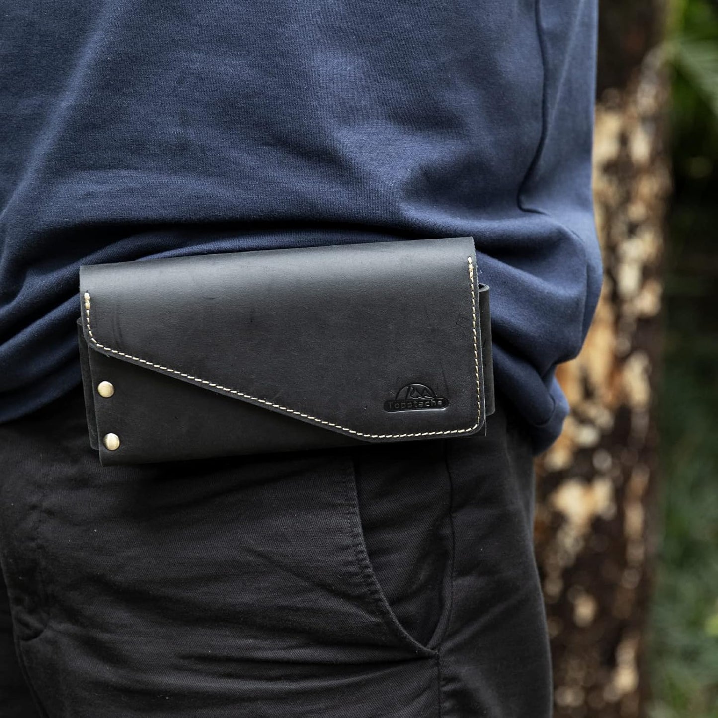 Topstache Leather Phone Holster with Belt Clip for Galaxy S23,S22,iPhone 14,14 Pro,Belt Phone Case for Universal Smartphone with Otterbox Case,Flip Cellphone Pouch,L,Black