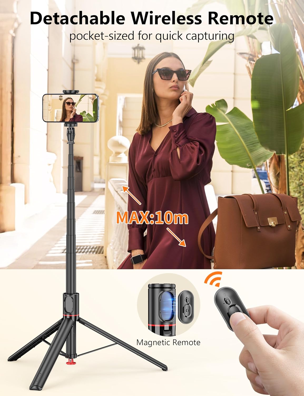 68" Automatic Tripod, Auto-Open Phone Tripod Stand with Magnetic Remote, All-in-1 Extendable Selfie Stick Travel Tripods for Cell Phone 360° Rotate Stable iPhone Selfie Stick for Video Recording