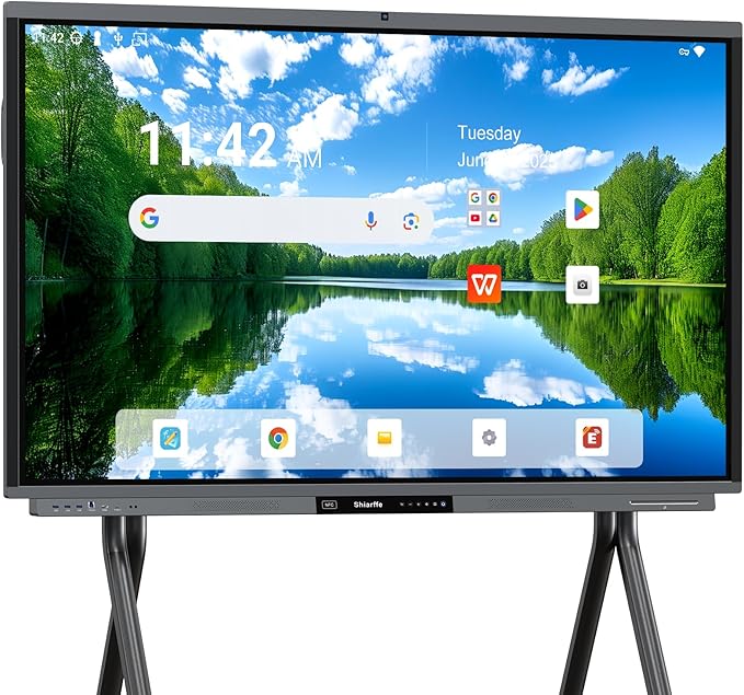 Shiarffe R9 Smart Board 65 Inch 4K Interactive Whiteboard Google EDLA-Certified All-in-One Touchscreen Digital Display Built-in 50MP AI Camera Mics and 60W Speaker for Classrom Hybrid Work