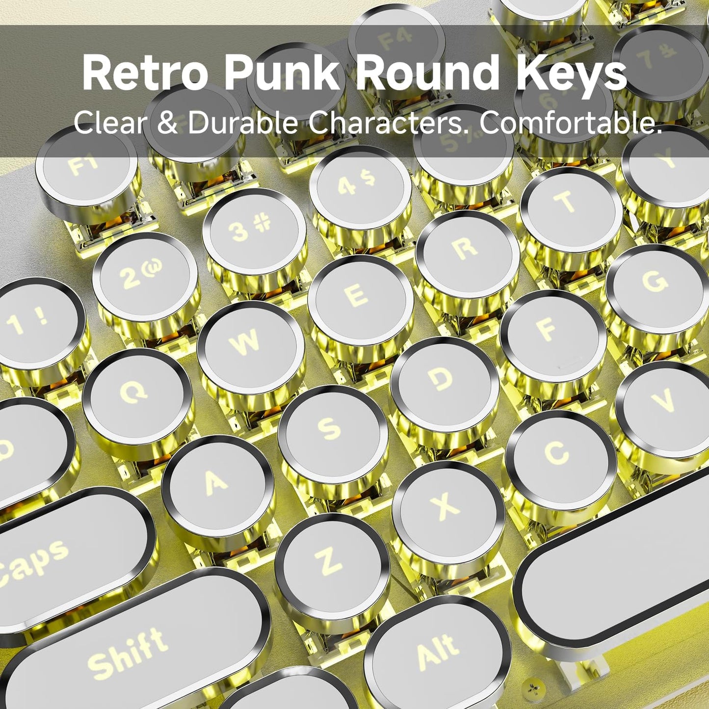 EWEADN TK100 Typewriter Style Wired Mechanical Keyboard, 104 Keys Aesthetic Typewriter Keyboard with Yellow Backlit, Anti-Ghosting, Blue Switch Cool Keyboards-White