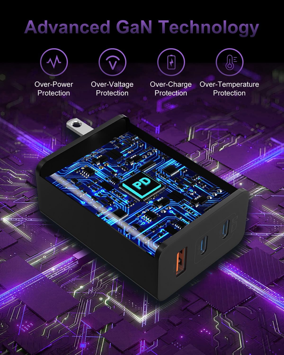 USB C Charger Block 100W, 3-Port GaN Super Fast Charger, Type C Wall Charger Adapter with 10ft USB C Charging Cable for MacBook Pro/Air,iPad Pro, iPhone 16/15Pro, Galaxy S24/S23 and More[2 Pack]-Black