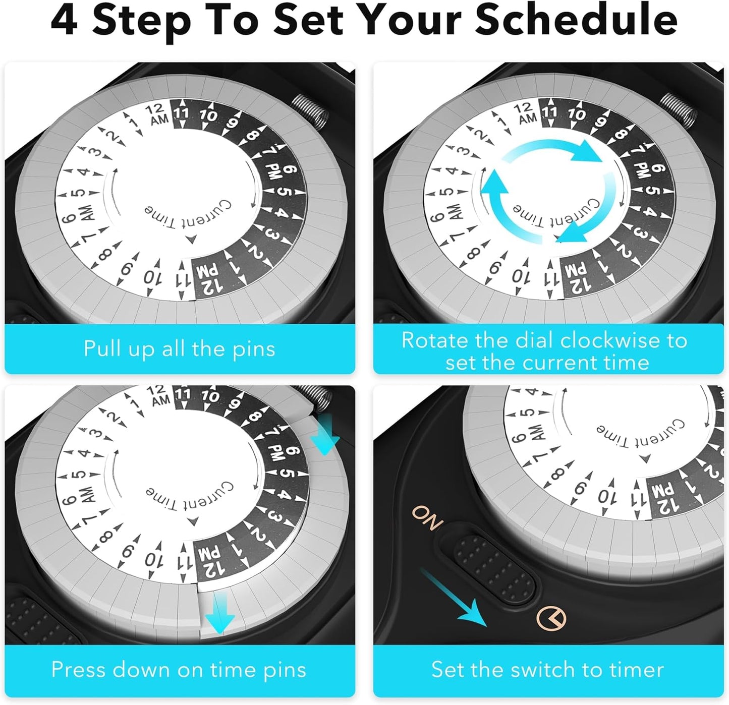 HBN Outdoor Timer Outlet Waterproof, 24 Hour Mechanical Light Timers for Electrical Outlets Outdoor Weatherproof, 2 Grounded Outlets for Christmas Lights, Pool Pump, 15A 1/2HP