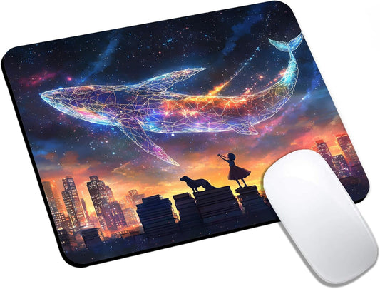 Mouse Pad, Cute Aesthetics Art Whale Mouse Pads for Desk, 9.5" x 7.9" Non-Slip Rubber Base Computer Mousepad with Women, Portable Square Design for Wireless Mouse and Pad Laptop Office & Travel