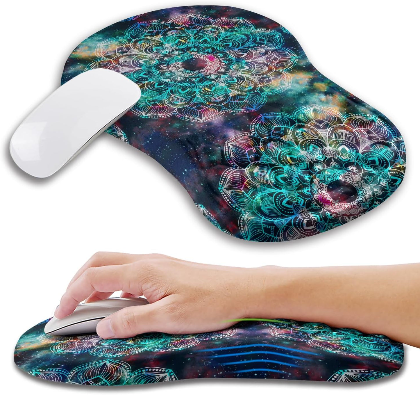 Ergonomic Mouse Pad Wrist Support with Memory Foam Massage Bulge, Carpal Tunnel Pain Relief Mousepad Wrist Rest for Mouse(12x8 inch, Mandala)