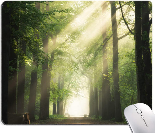 Hokafenle Mouse Pad, Natural Forest Mouse Pad, Rectangle Mouse Mat Square Waterproof Mouse Pads Non-Slip Rubber Base Mousepad for Office Laptop, 9.5"x7.9"x0.12" Inch