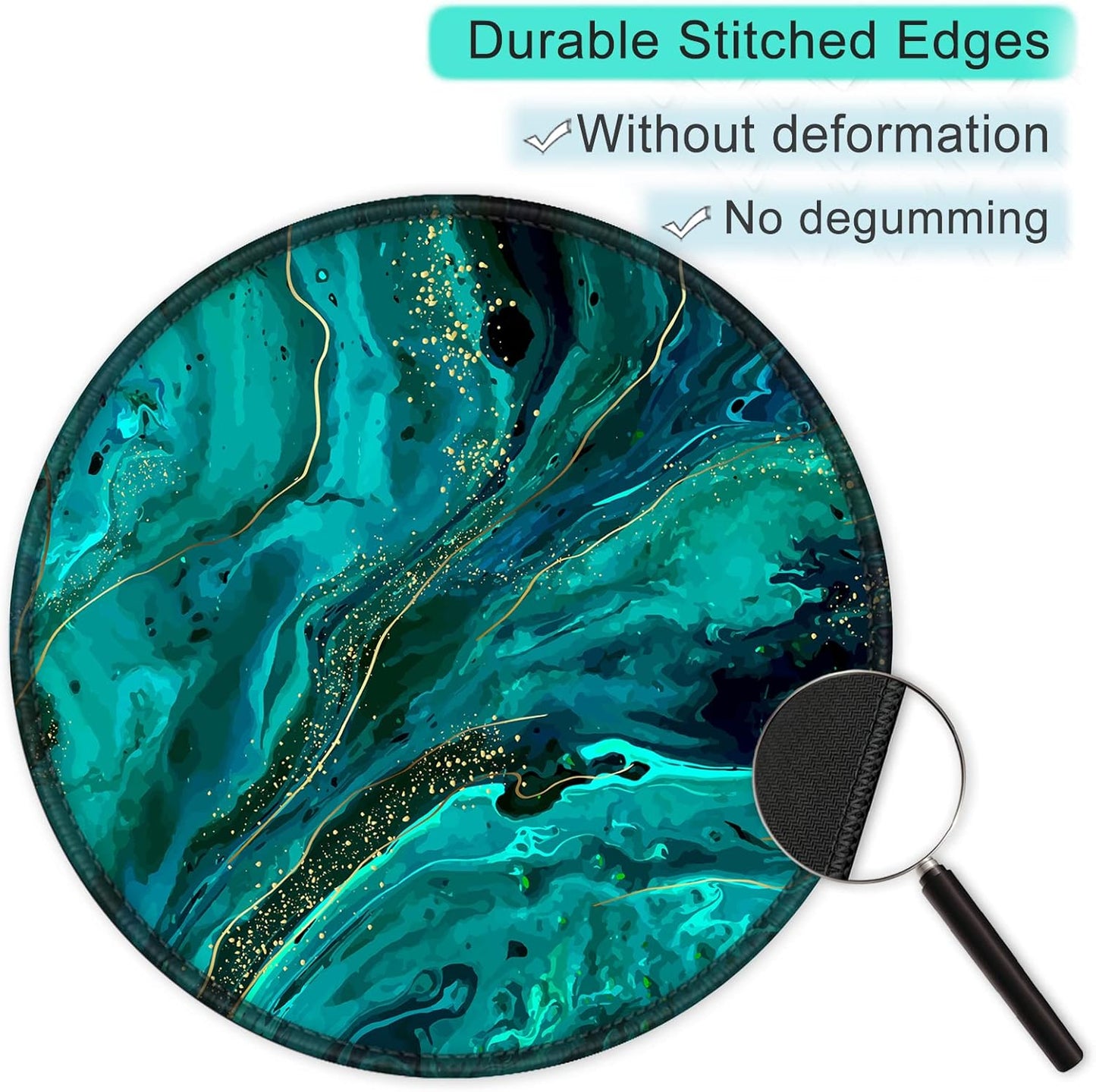 ITNRSIIET Round Mouse Pad with Stitched Edge Premium-Textured Waterproof Non-Slip Rubber Base Desktop Protection Mat Diameter 8.7 inches, Green Marble