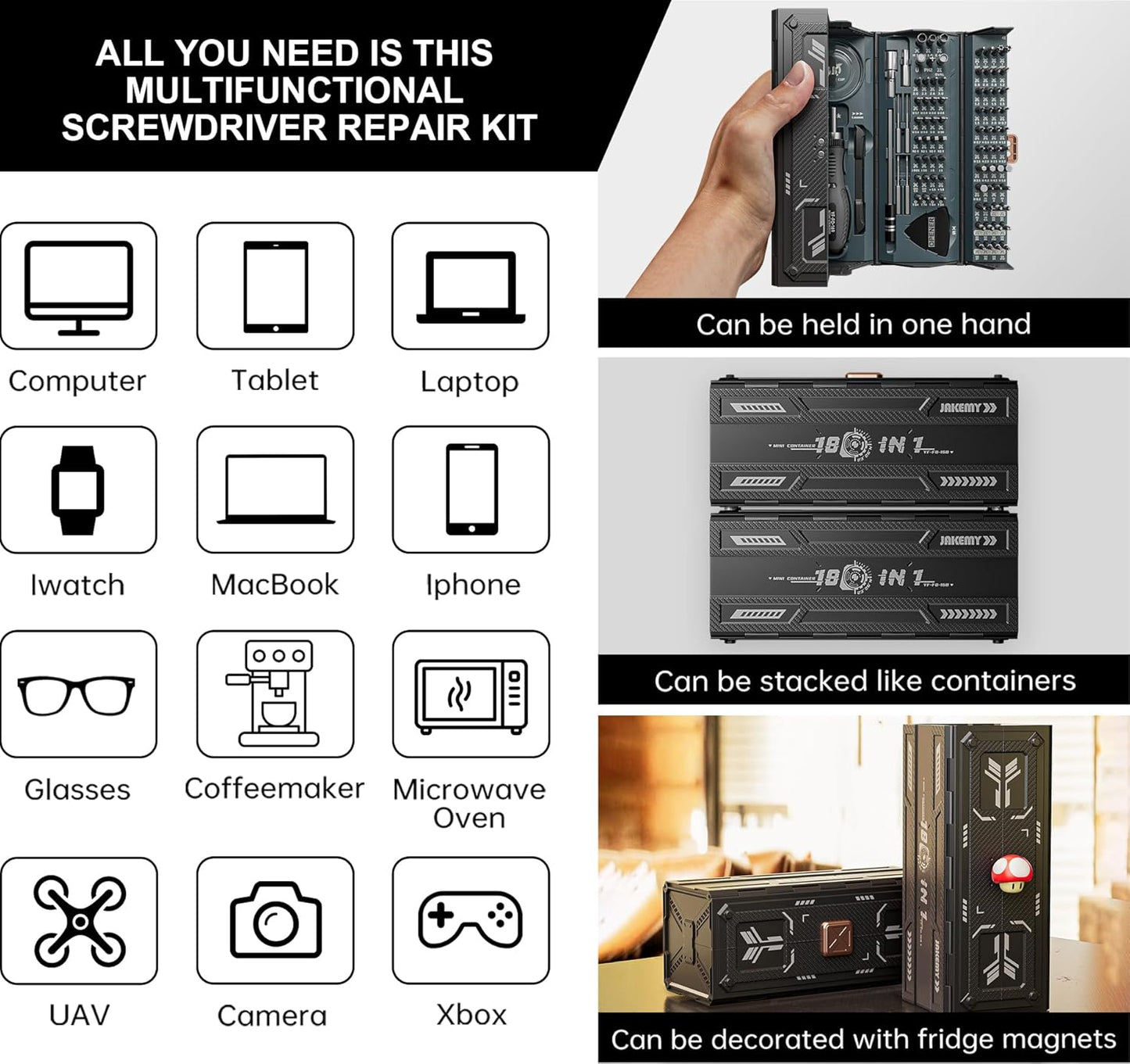 Precision Ratchet Screwdriver Set with Case, JAKEMY 180 in 1 Computer Screwdriver Tool, Compact Tool Set, Screwdriver Repair Kit for Laptop, iPhone, MacBook, PS5, Xbox, RC, Watch, Jewelry, Eyeglasses
