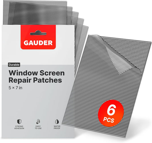 GAUDER Fly Screen Repair Patches - Insect Screen Repair Set Made from Fiberglass Self-Adhesive - for Door, Porch and Window (6 Patches - 5" x 7")