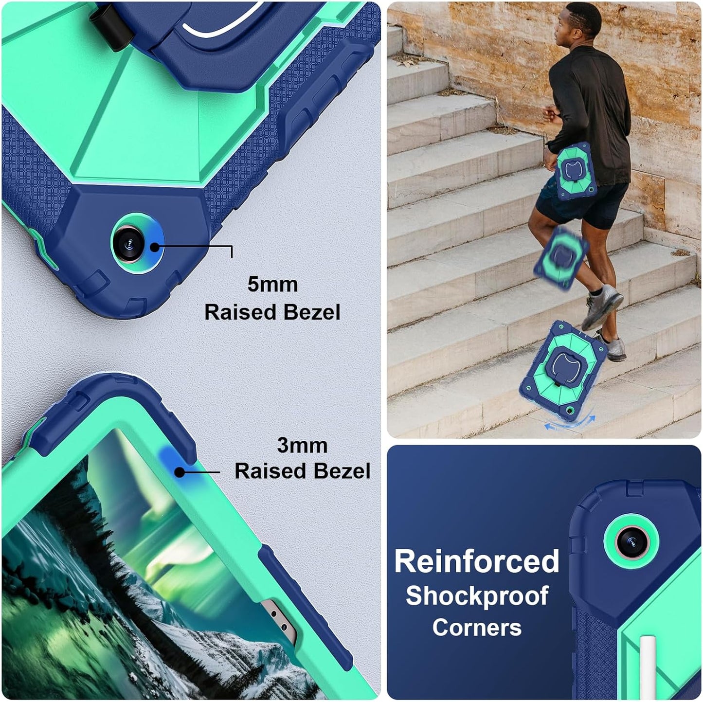 for Galaxy Tab A9 Plus Case 11 Inch, Rugged Case for Samsung Galaxy A9+ Tablet with Screen Protector 360 Rotating Stand Shoulder Strap Pen Holder, 2023 Model(SM-X210/X216/218), Navy Mint