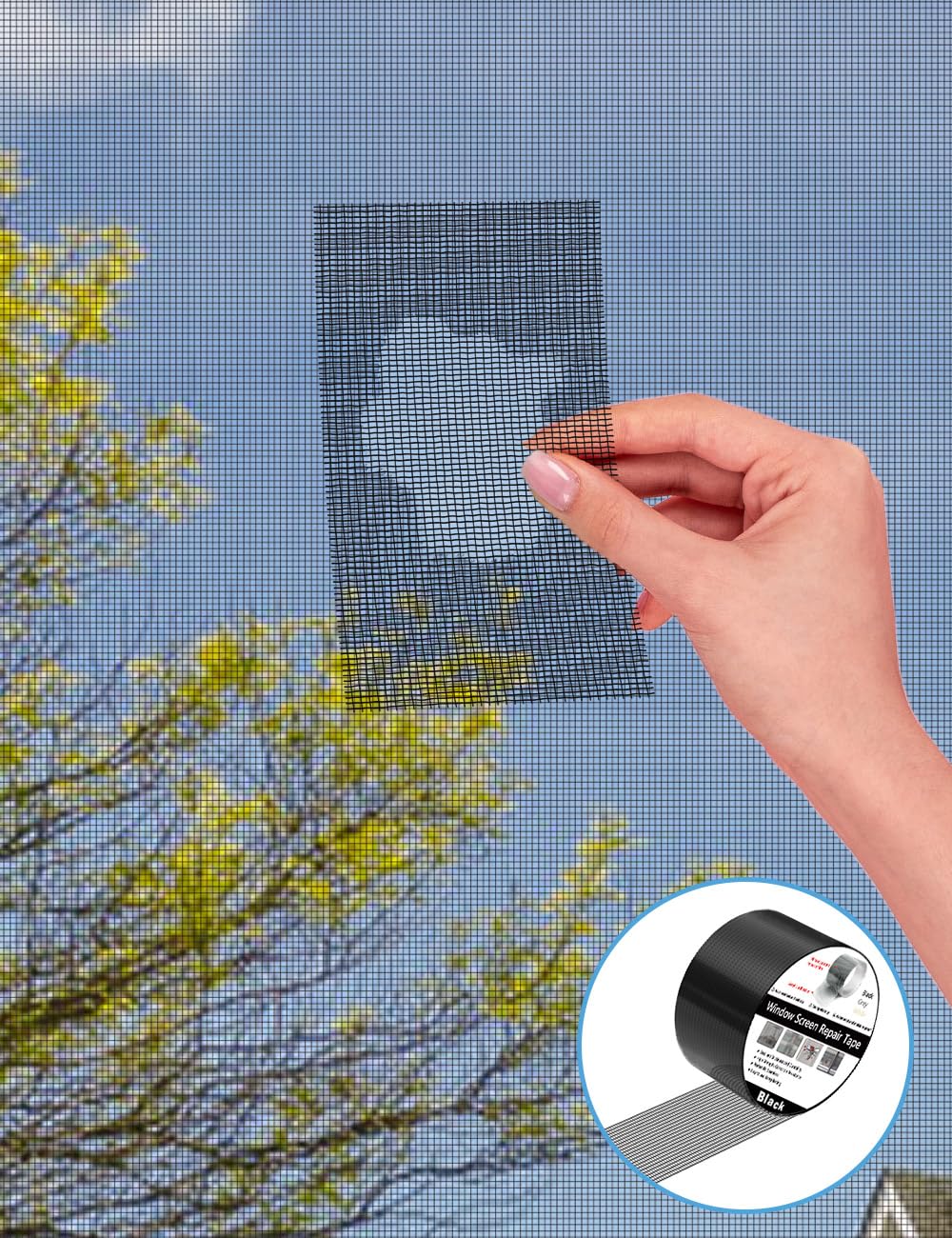 Wohohoho Window Screen Repair Tape, 3 in X 40 FT (480IN) Black Screen Patch Repair Kit, 3-Layer Strong Adhesive Invisible Screen Tape Mesh Repair for Windows, Doors Garage Mosquito Net Magnetic Screen