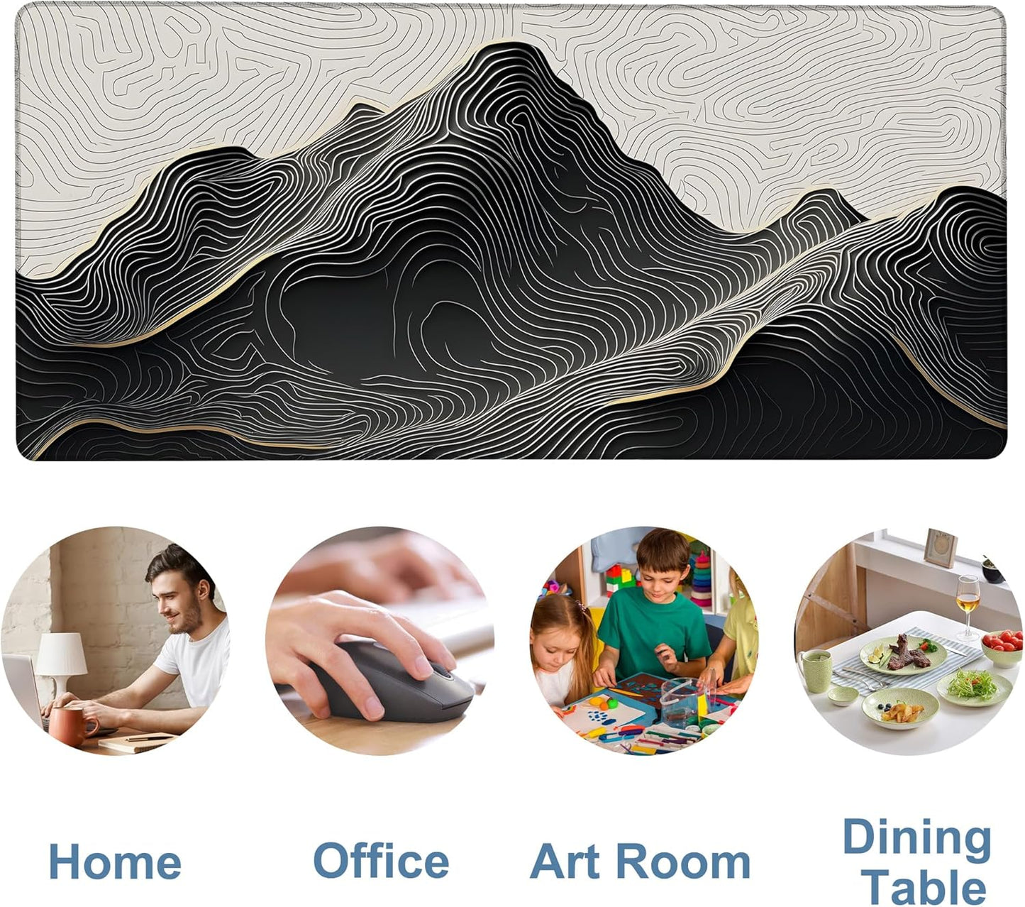 Gaming Desk Pad Large Extra Length Abstract Lines Mouse Pad Keyboard Laptop Non-Slip Waterproof with Rubber Base Thick Stitched Edge Mouse Mat for Office Home 35.4 x 15.7 Inches