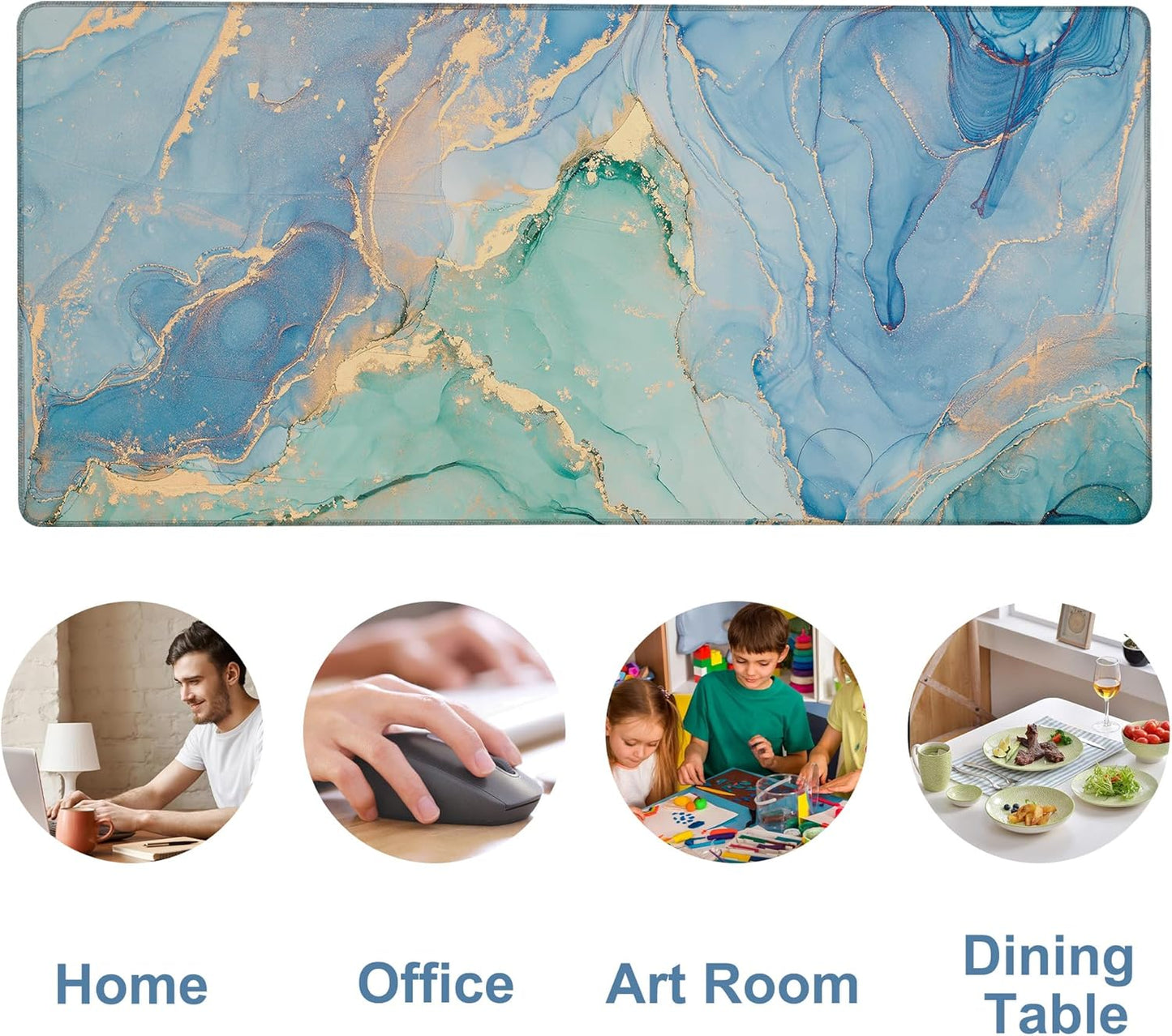 Gaming Desk Pad Large Extra Length Fluid Art Marble Mouse Pad Keyboard Laptop Non-Slip Waterproof with Rubber Base Thick Stitched Edge Mouse Mat for Office Home 35.4 x 15.7 Inches