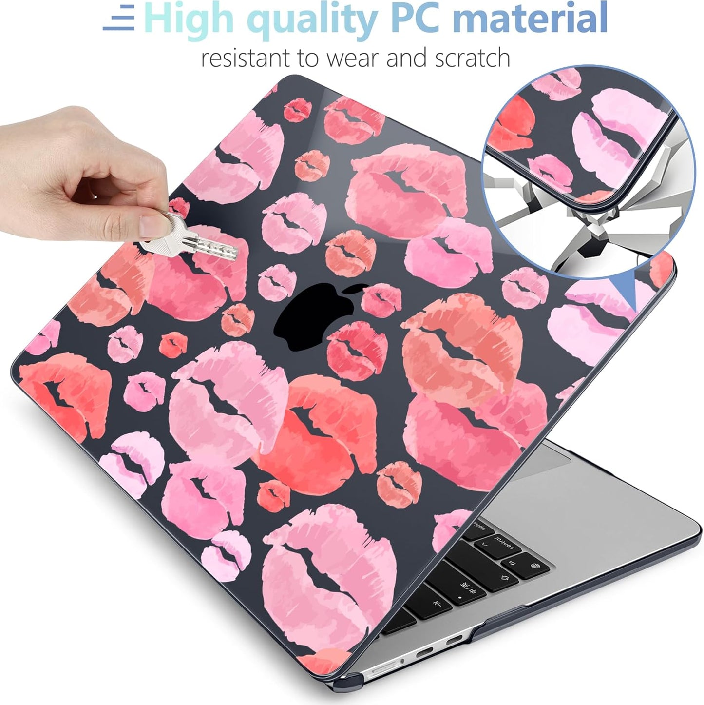 MEEgoodo Case for M4/M3/M2 MacBook Air 13.6 inch Case 2025 2024 2022, Fit Model A3240/A3113/A2681, Laptop Hard Shell with Keyboard Cover Compatible with MacBook Air 13 inch, Red & Pink Lips