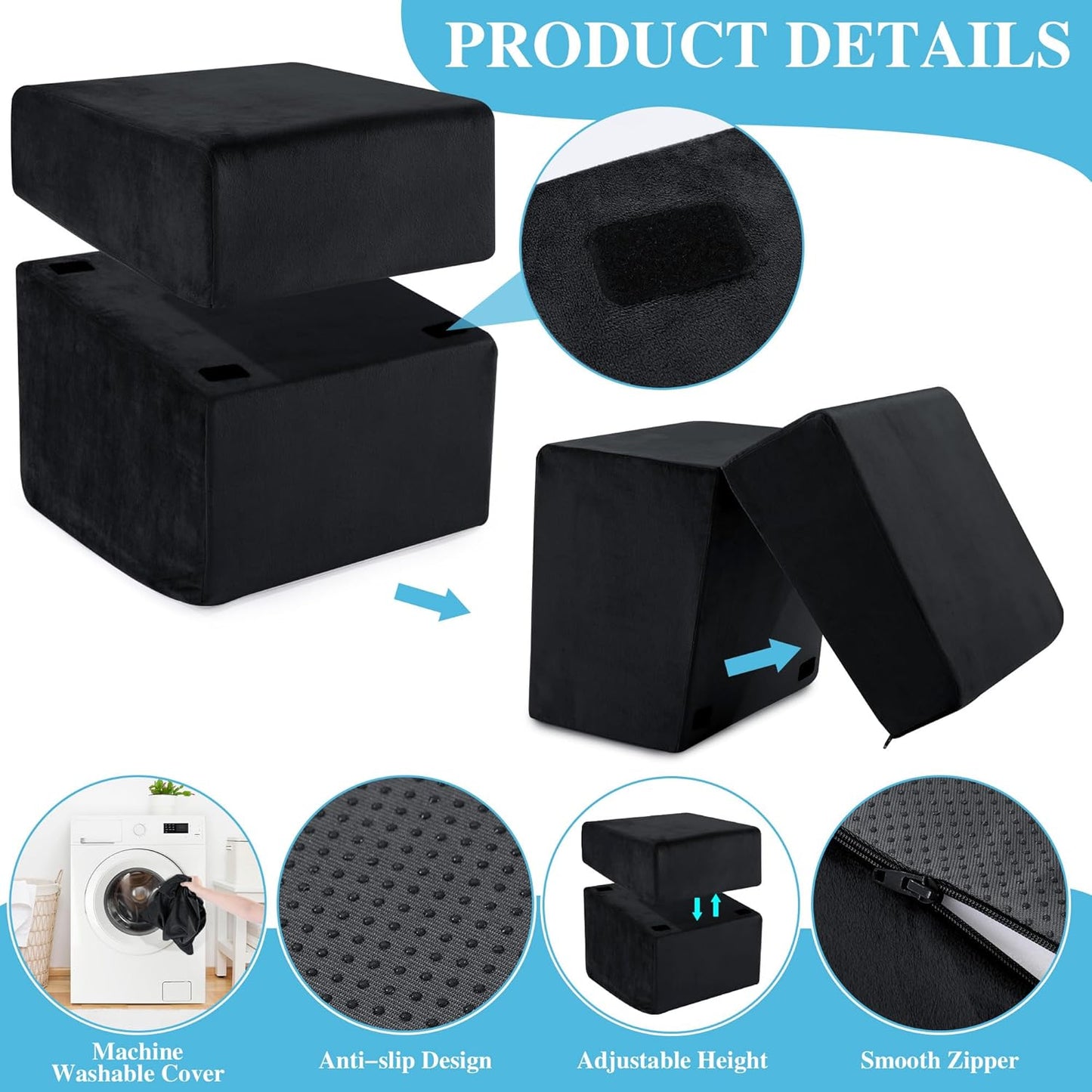 ROYALAY Adjustabl Foot Rest Under Desk for Office, High-Density Foam Foot Rest with 3 Adjustable Heights, Ergonomic Footrest with Washable Cover for Home, Airplane, Travel(16 * 14.5 * 17in, Black)