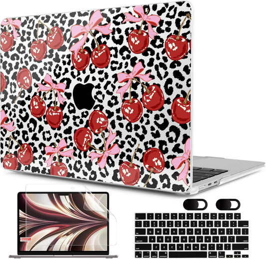 MEEgoodo Case for M4/M3/M2 MacBook Air 13.6 inch Case 2025 2024 2022, Fit Model A3240/A3113/A2681, Laptop Hard Shell with Keyboard Cover Compatible with MacBook Air 13 inch, Leopard & Cherry